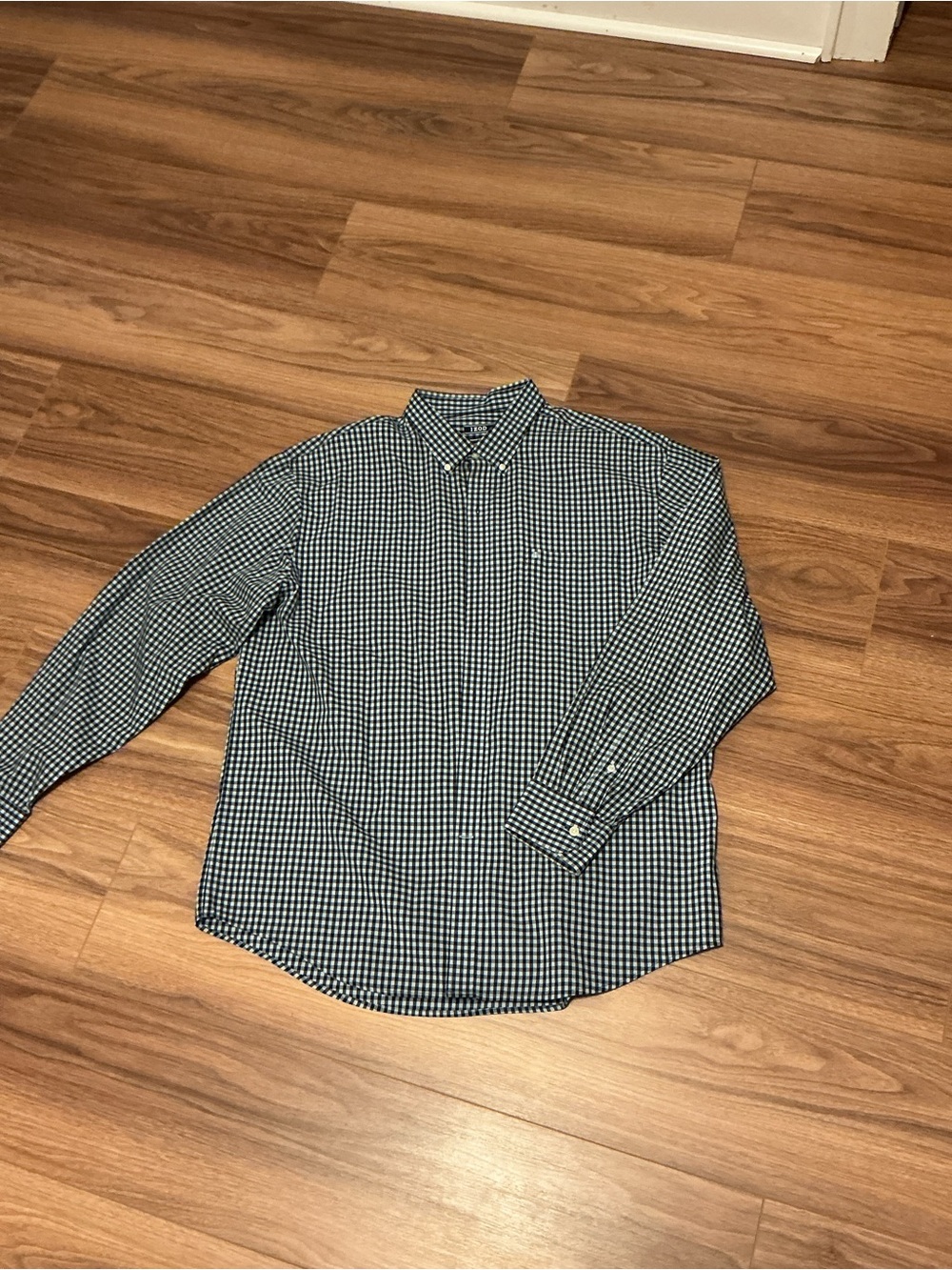 Men's Blue and Black Check Button-Down Shirt